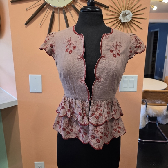 Nanette Lepore Tops - Vintage Y2K Nanette Lepore 10 Girlie  Embroidered Floral Ruffle Top Babydoll